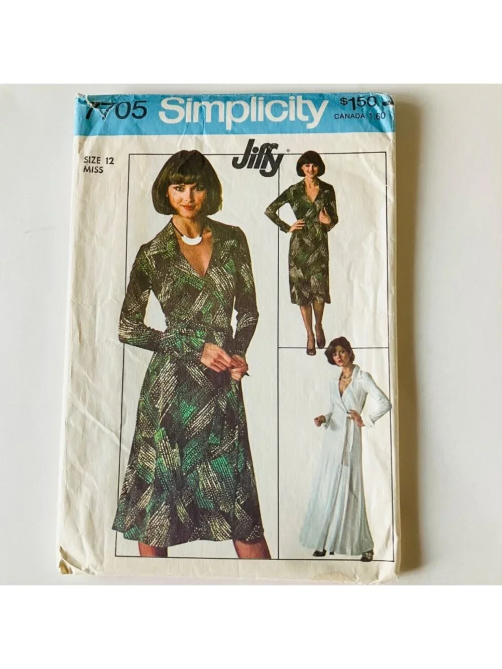 Simplicity 7705 Sz 12 1970s Jiffy Wrap Dress Maxi or Shorter Vintage Pattern UC